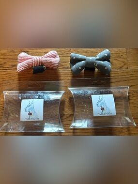 Miss Maddies Dog Bow Ties, Light Grey w/White polka dots & Red/White Stripes